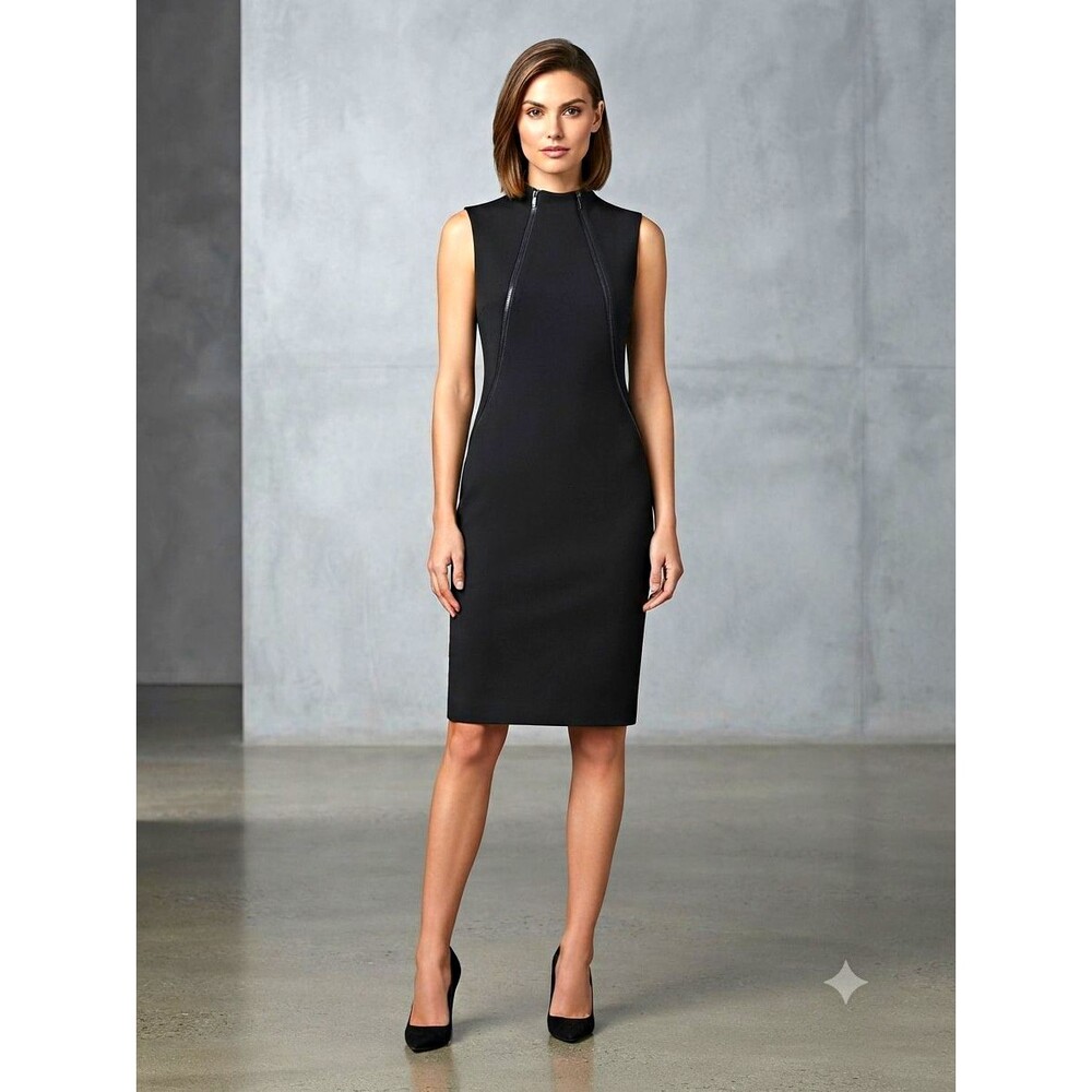 Calvin Klein Black Sheath Mock Neck Sleeveless Dress